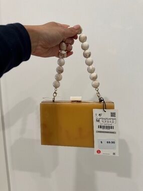 Zara yellow box clutch with beaded strap NWT
